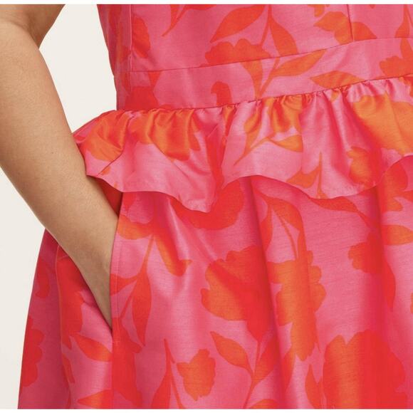 Kate Spade For Target Classic Rose Peplum Midi Dress Ladies Size 12 Red & Pink - Picture 6 of 16